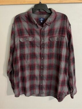 George Men's Red and Gray Flannel Button-Down Shirt 3XL(54-56)